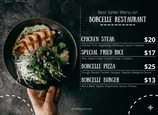 Hình minh họa menu nhà hàng/bistro được thiết kế và in ấn chuyên nghiệp