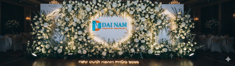 Backdrop hoa decor ĐẠI NAM, lãng mạn cho tiệc cưới.