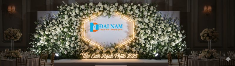 Backdrop hoa lãng mạn ĐẠI NAM, decor tiệc cưới cao cấp.