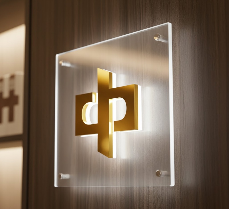 Bề mặt mica bóng mịn, chữ nổi 3D có viền sắc nét, và ánh sáng LED trắng ấm phát sáng đều, không gây chói.