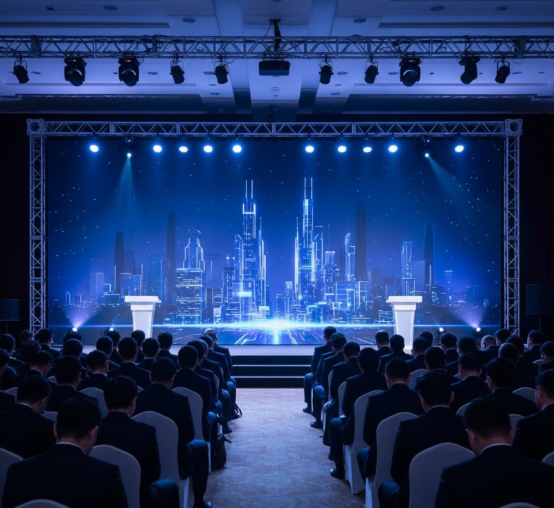 Backdrop sự kiện in trên chất liệu PP được căng phẳng trên khung sắt.