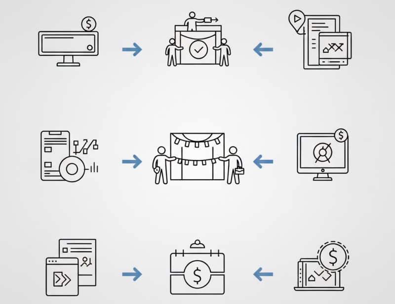 Biểu đồ minh họa 6 bước quy trình thi công backdrop chuyên nghiệp