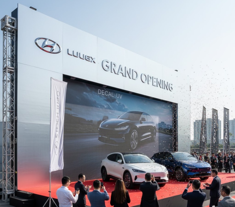 Backdrop ngoài trời khai trương showroom ô tô